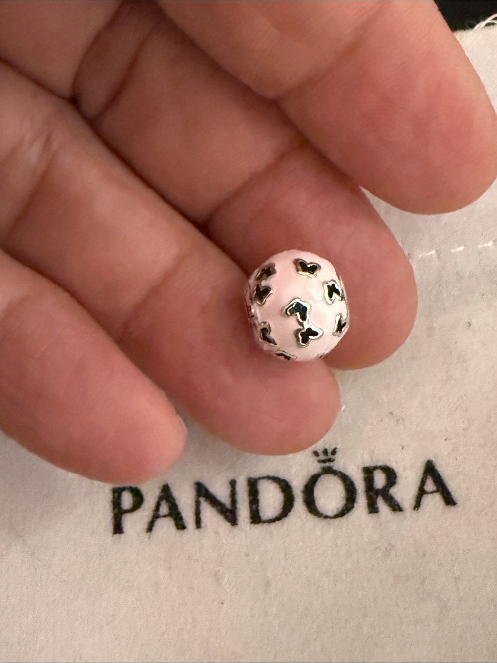 Pandora Pink Enamel Charm with Gold Heart Cutouts